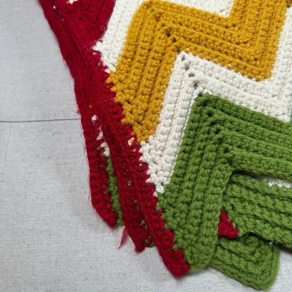 Handmade Crochet Chevron Afghan Throw Blanket Multicolor Zig‎ Zag Retro mustard